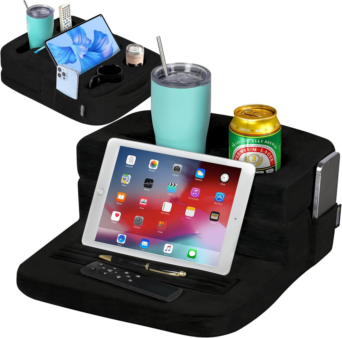 TabCouchCaddy - Cup Holder Tray and Tablet Stand – Bed, Sofa, RV, and Car – Can Hold Drinks, Snacks, Remote Controls, Phones, Tablets, iPad - image 5