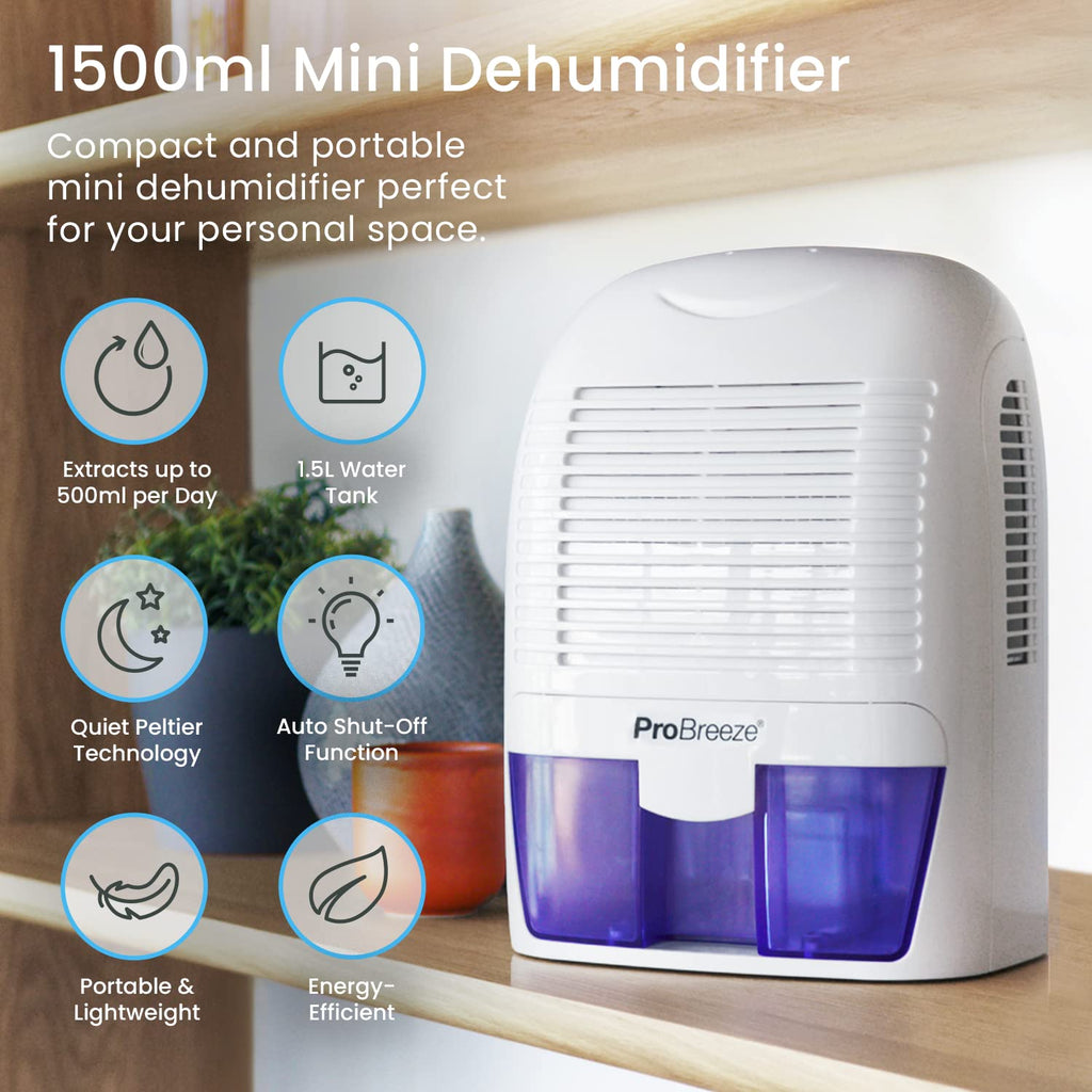 Pro Breeze 1500ml Portable Dehumidifier | Ultra-Quiet Peltier Technology
