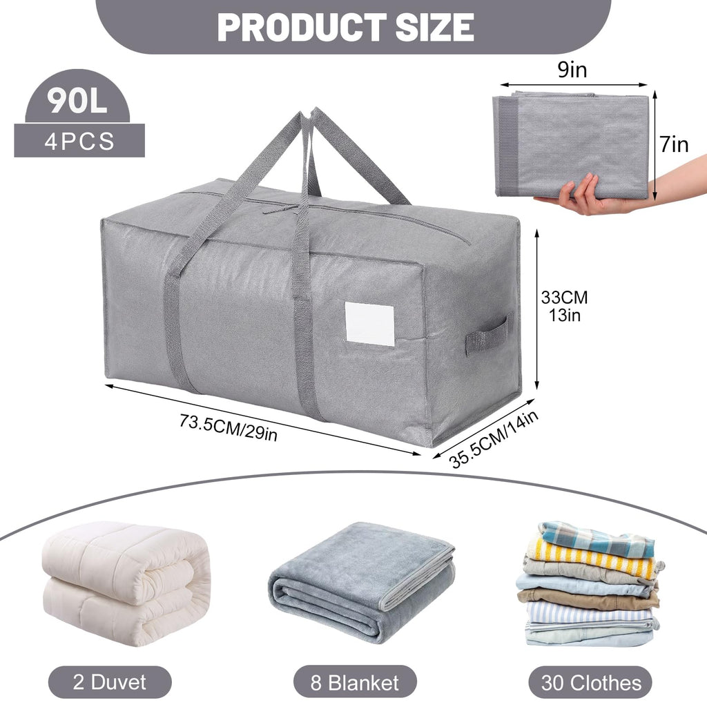 Dntorx 8 Pack 90L Moving Bags, Waterproof Storage Totes, Grey - image 2