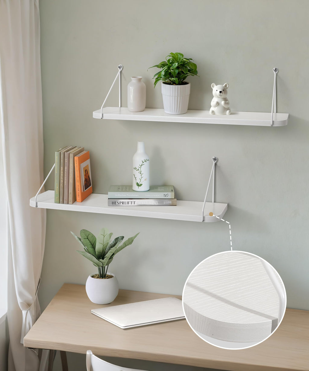 Afuly 24 Inch White Floating Shelves | Modern MDF Wall Storage - Set of 2