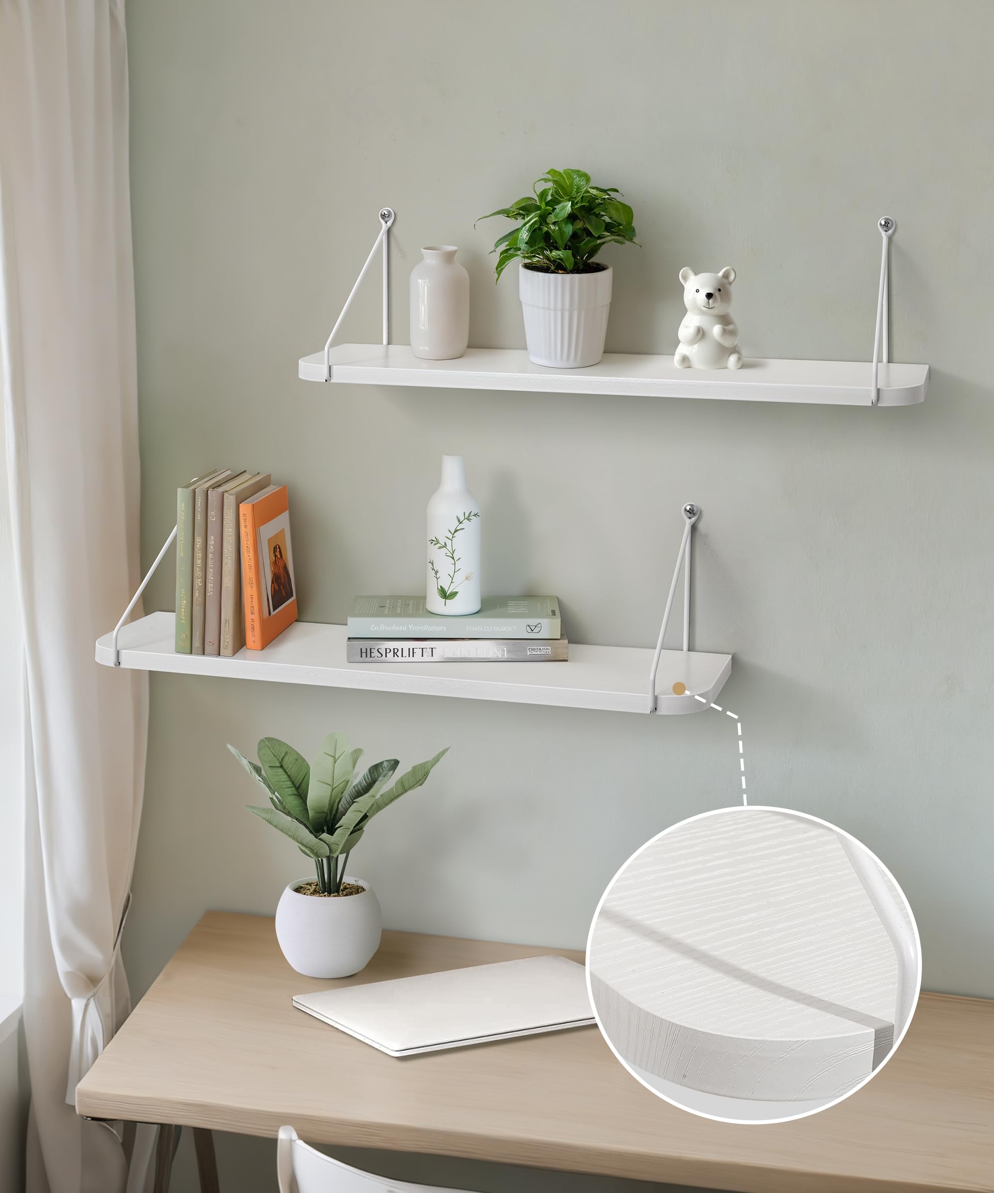 Afuly 24 Inch White Floating Shelves | Modern MDF Wall Storage - Set of 2