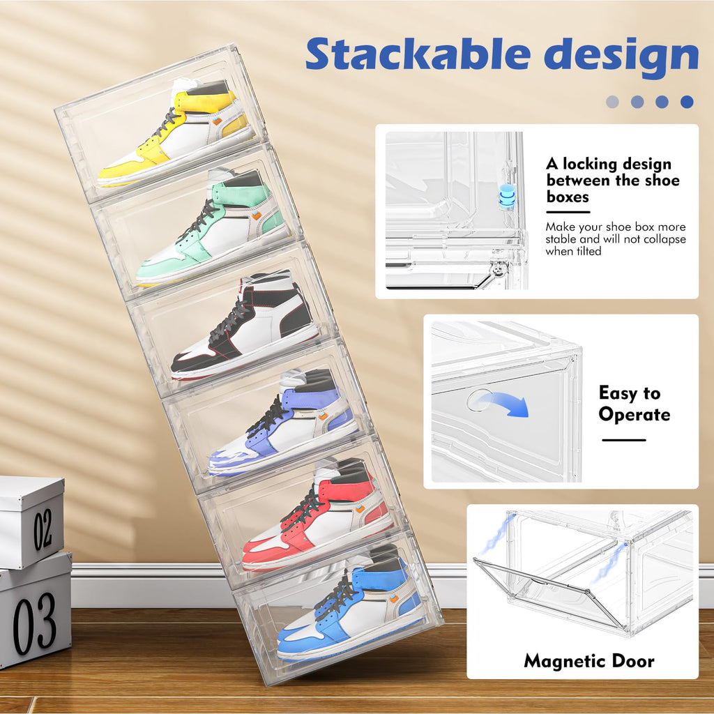 TidyTrove Stackable Shoe Storage Box – 9 Pack Clear Plastic Magnetic Case
