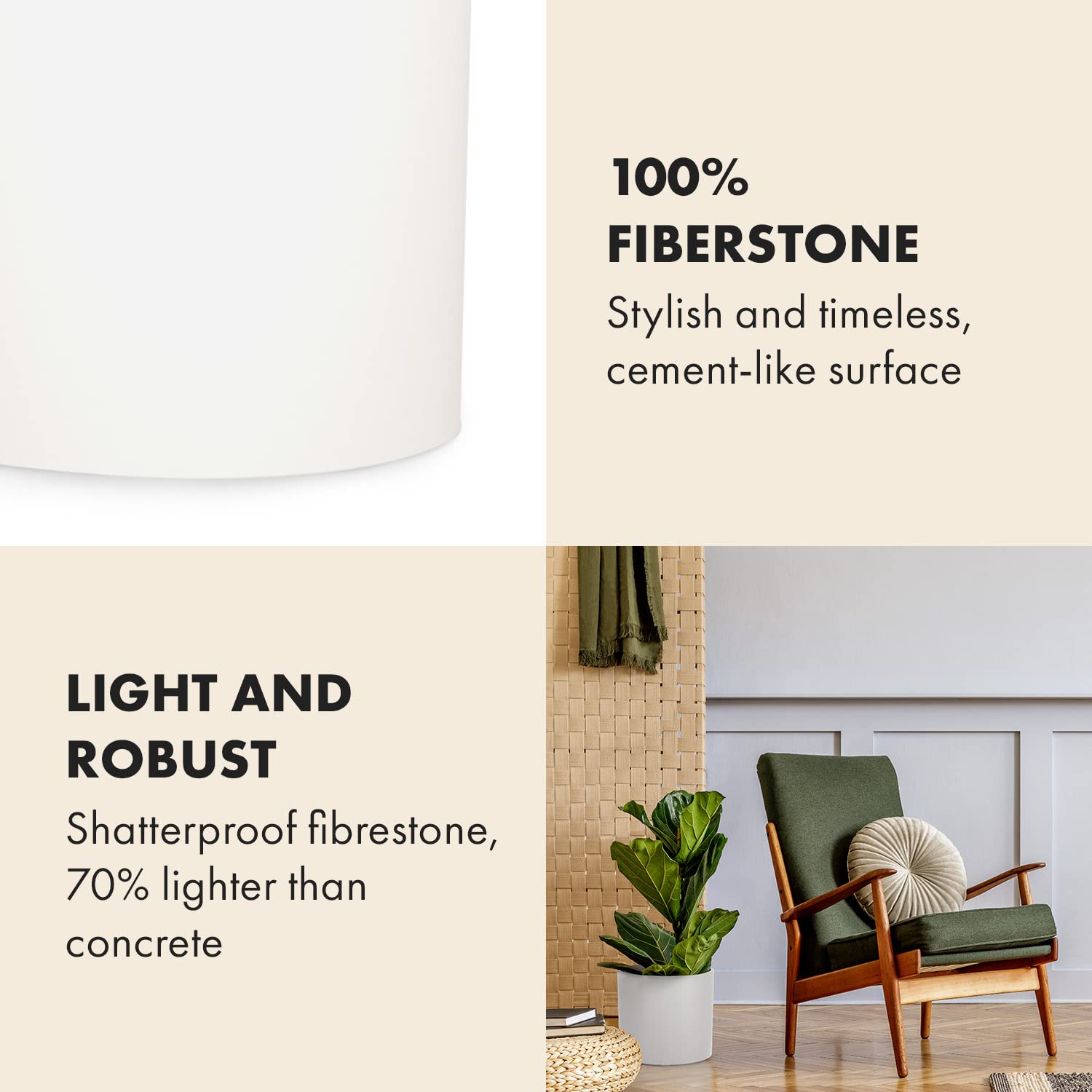 Fox & Fern Fiberstone Plant Pot – 8 Inch Modern Indoor Outdoor Planter