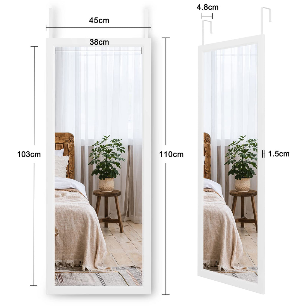 Dripex Full Length Over Door Mirror | 110x45cm Toughened Glass - White