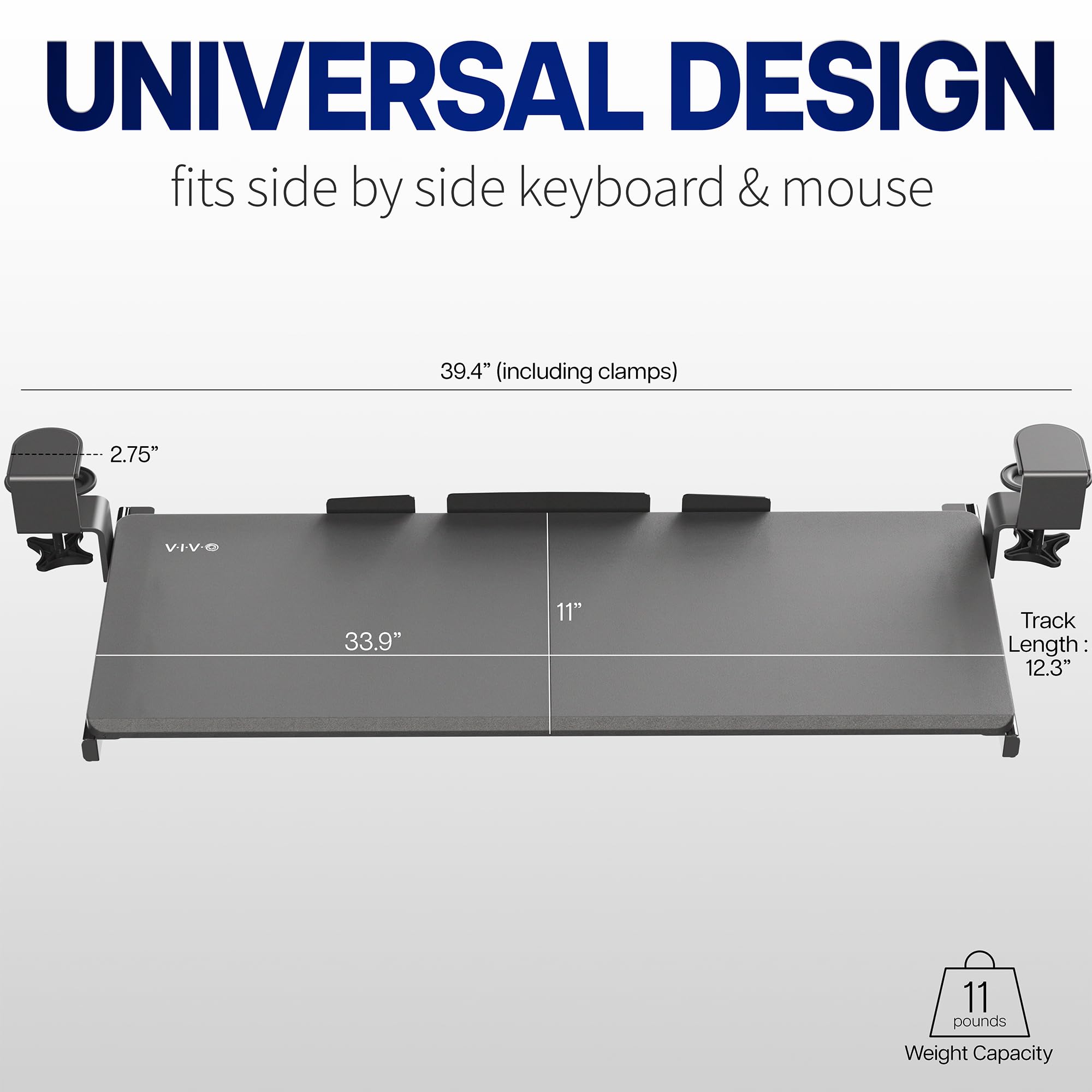 VIVO Extra Long Under Desk Keyboard Tray | 86cm Clamp-On Slide-Out Mount