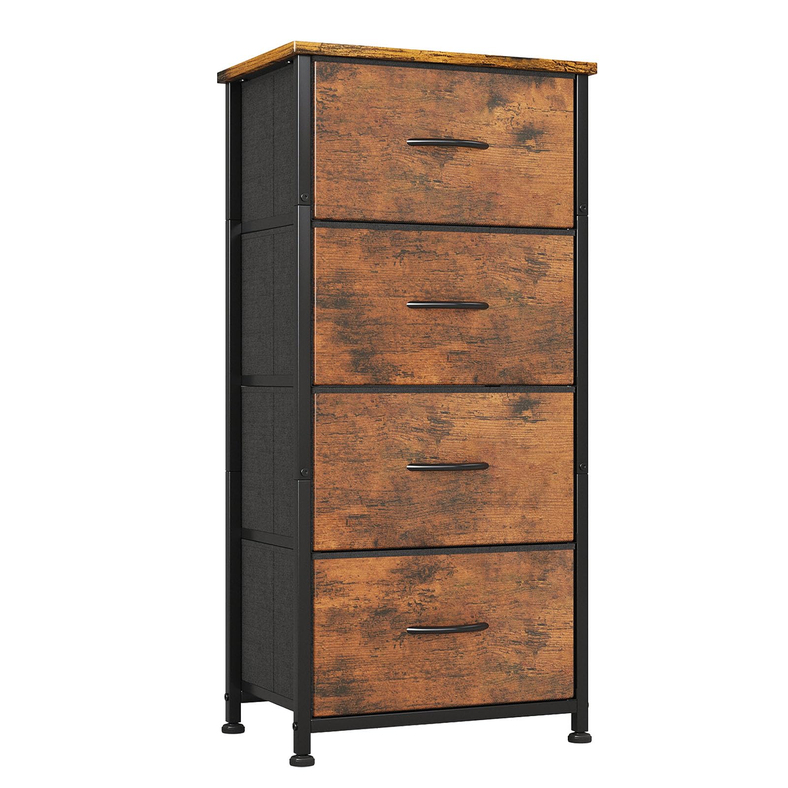 Jolof Store 4-Drawer Chest – Rustic Brown Tall Dresser with Curved Edges