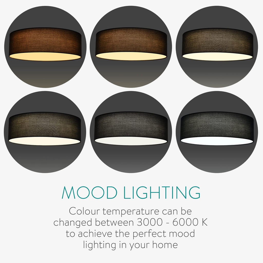 Navaris 22W LED Ceiling Light – Dimmable Flush Mount Lamp, Dark Grey