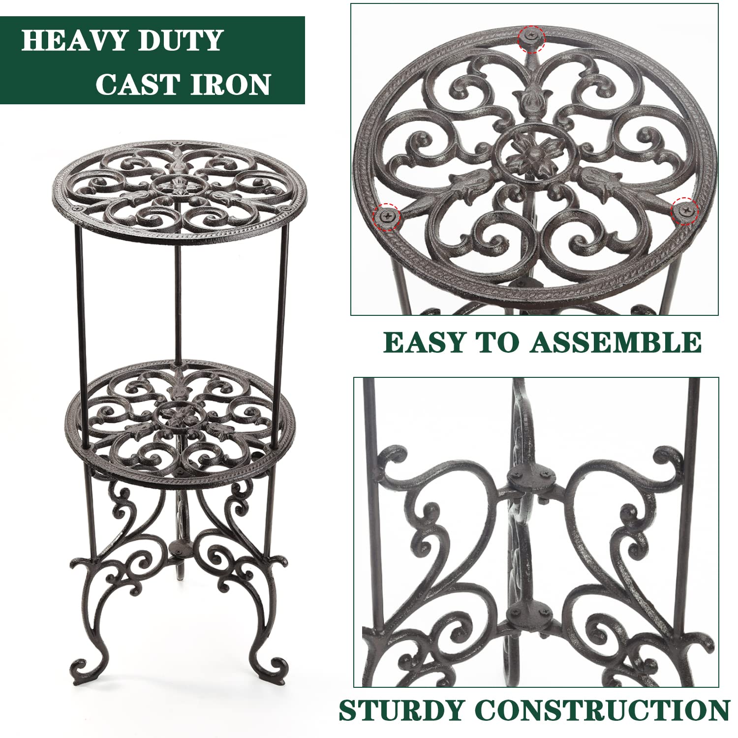 Sungmor 26-Inch Heavy Duty Cast Iron Plant Stand | 2-Tier Rustic Metal Rack