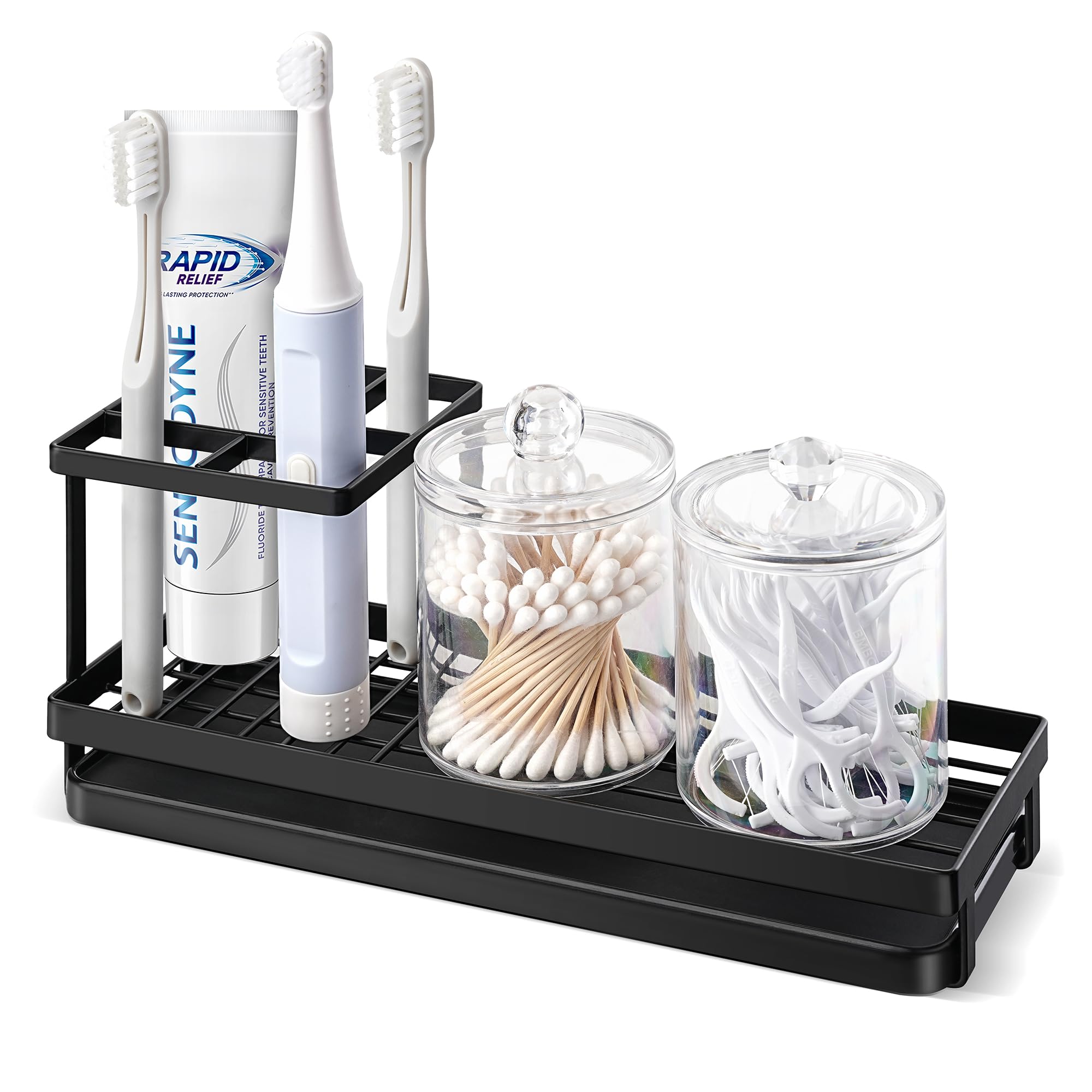 IWTTWY Rustproof Metal Toothbrush Holder with Drip Tray - Black Organizer