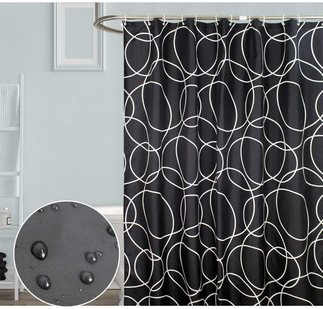 Tennove Black Geometric Shower Curtain | 280x200cm Thick Polyester