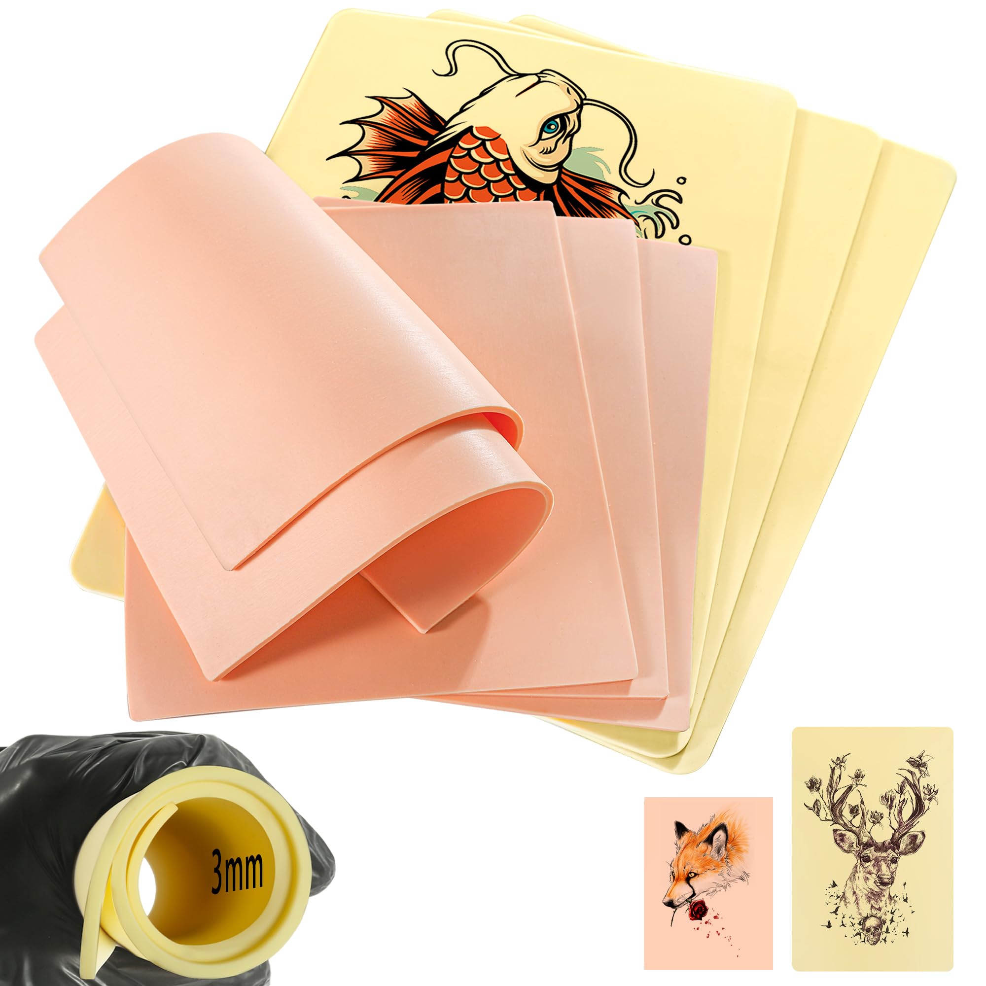 Worldget 8 Pcs Tattoo Practice Skin - 3mm Silicone Double Sided Sheets