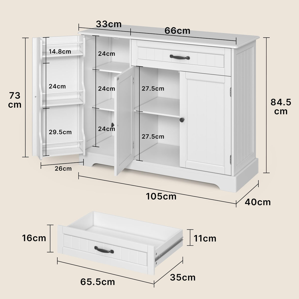 Xbro Sideboard Cabinet, Kitchen Storage Cupboard with Drawer