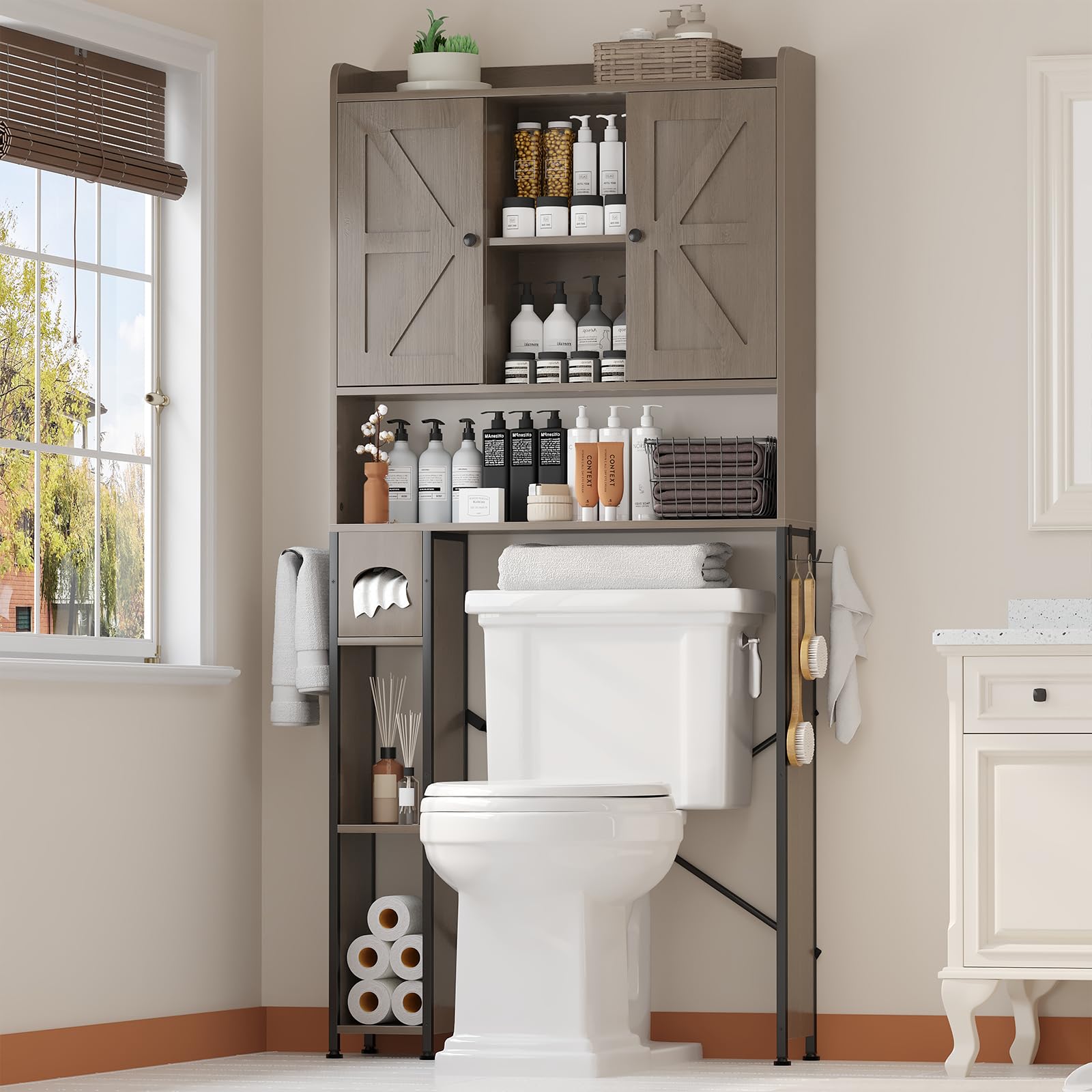 Over The Toilet Storage Cabinet – 7-Tier Farmhouse Organizer