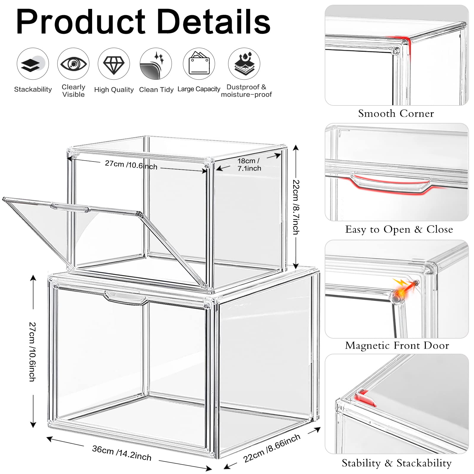 LINYAPRY Set of 4 Stackable Acrylic Purse Organizer with Magnetic Door