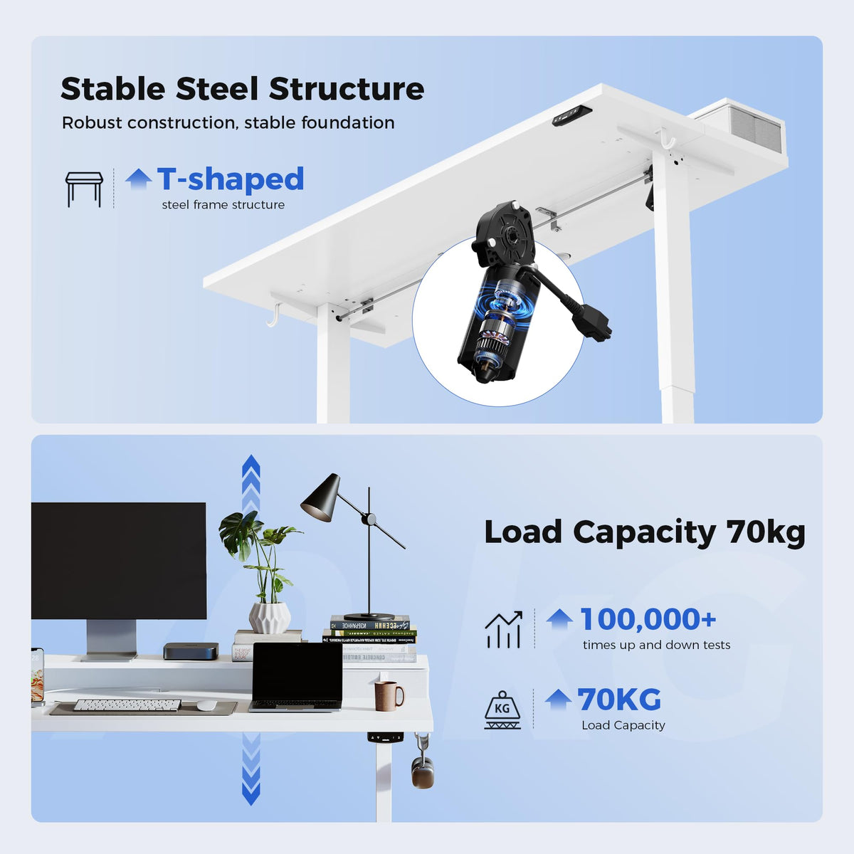 Agilestic Electric Adjustable Height Desk, with 2 Fabric Drawers, 100x60cm - image 3