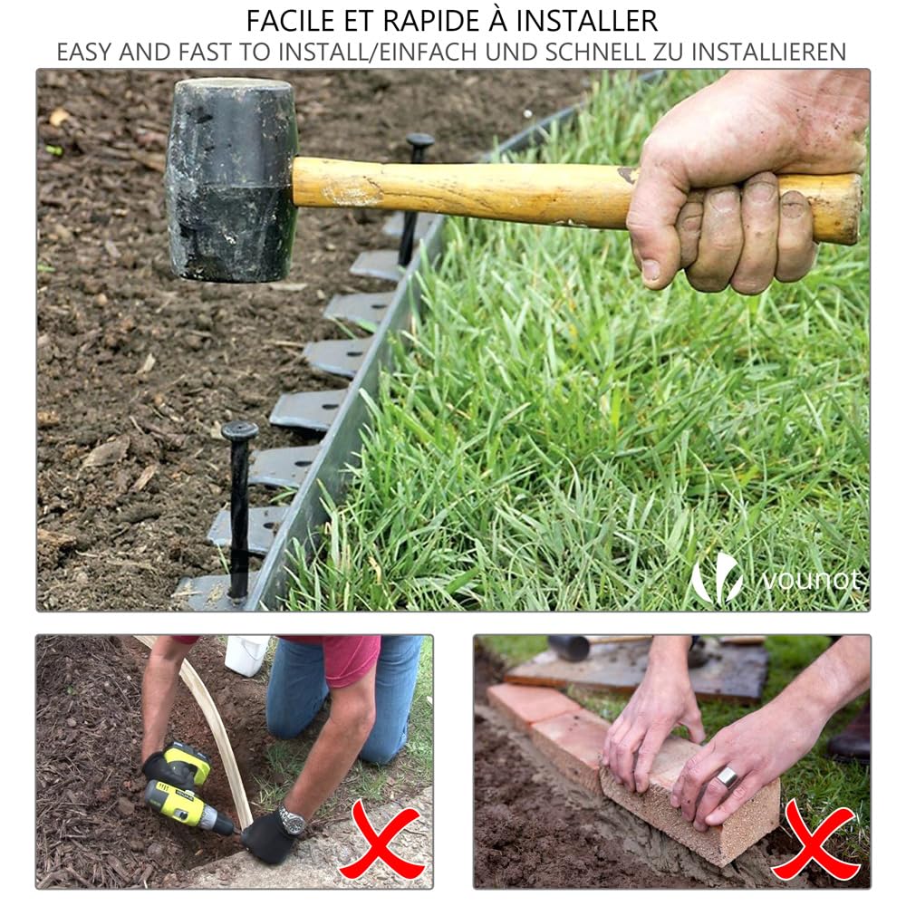 VOUNOT 20m Flexible Plastic Lawn Edging Border with 60 Pegs - Grey