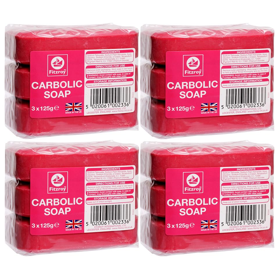 Fitzroy Carbolic Soap – Antibacterial & Antiseptic Bar Soap, 12 x 125g