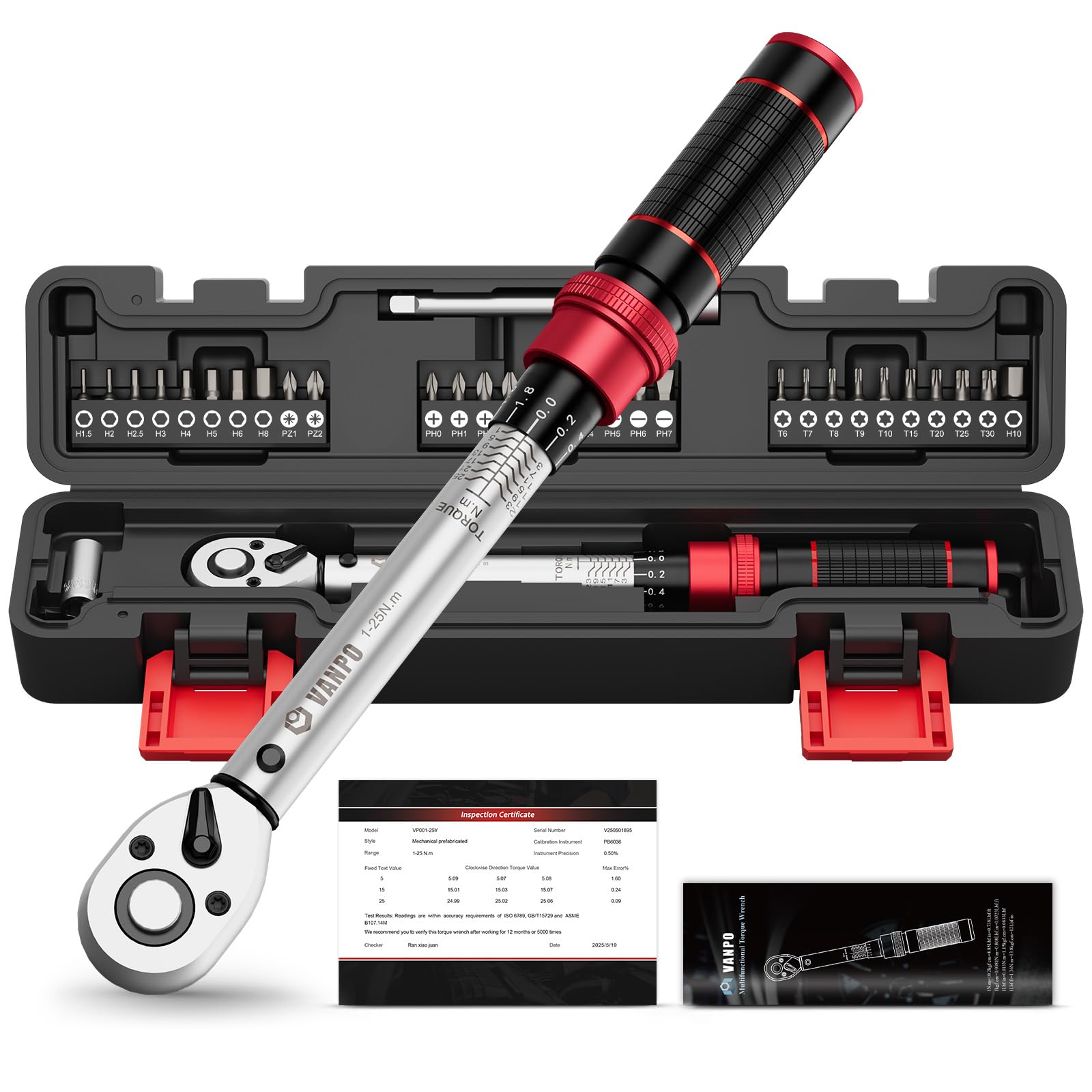 VANPO 32-Piece Bike Torque Wrench Set | 1/4" Click 1-25 Nm Repair Kit