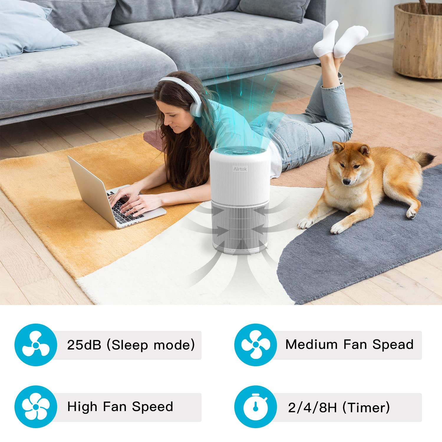 AIRTOK AP0601 Air Purifier for Home | H13 HEPA Filter & Aromatherapy