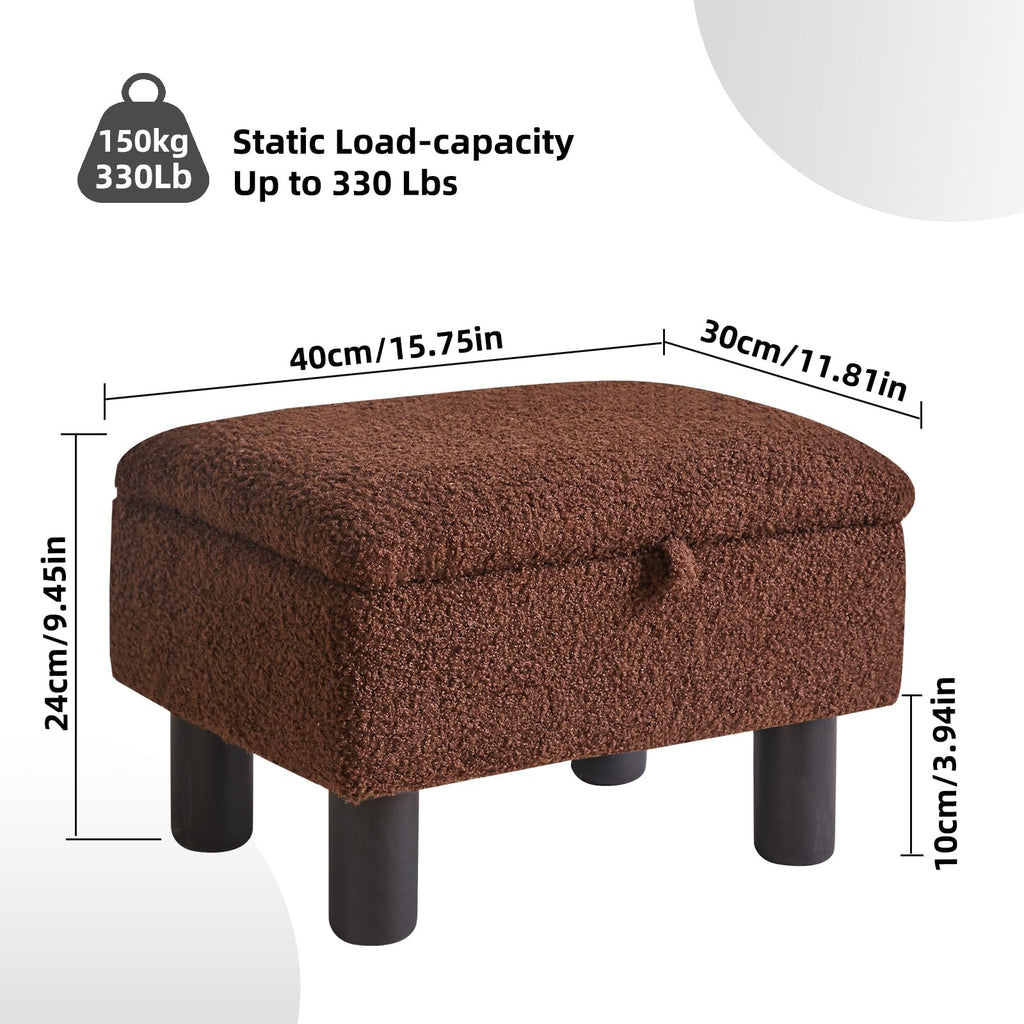 Aibiju Storage Ottoman – Faux Teddy Fur Footstool with Pine Wood Legs