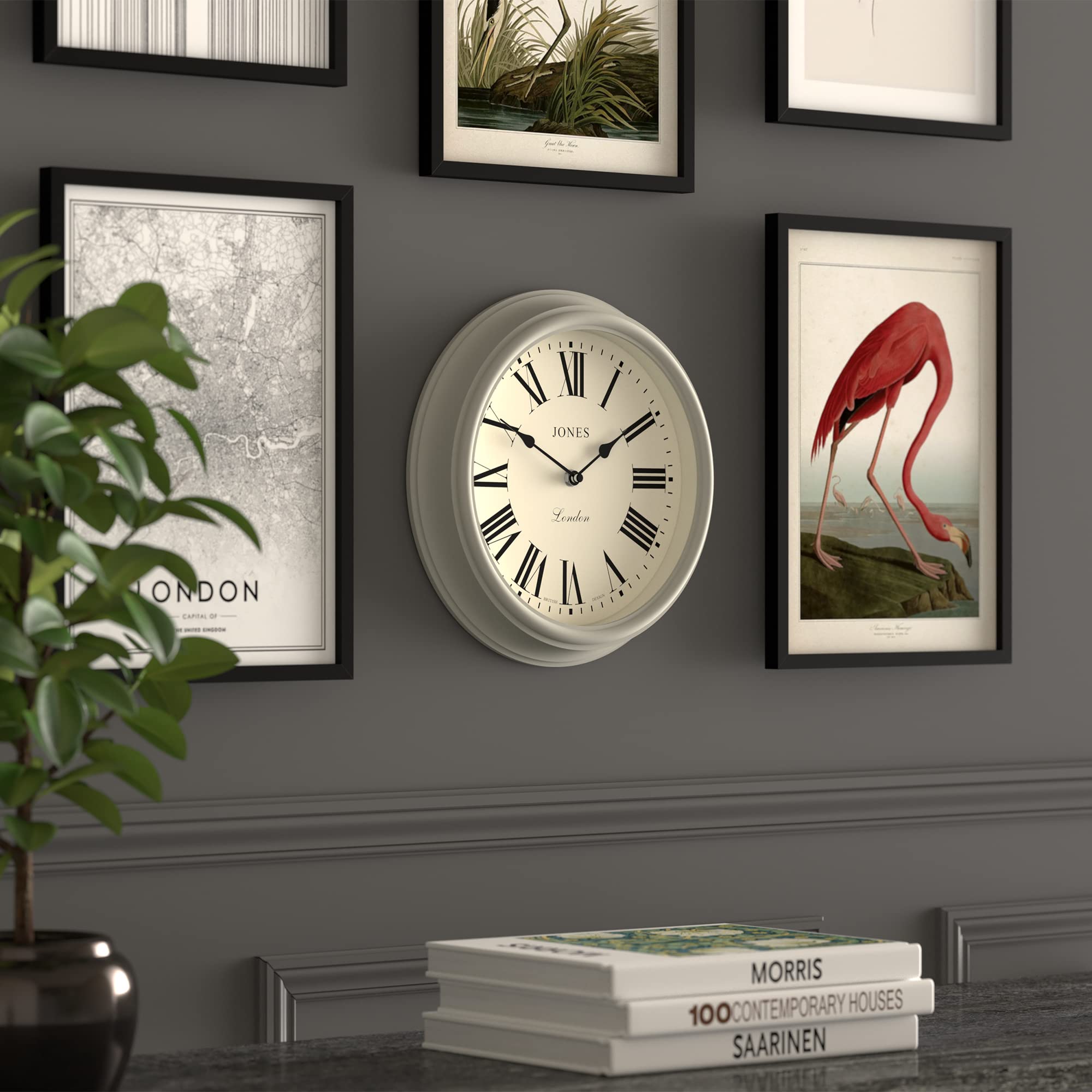 Jones Clocks Venetian Wall Clock | 30cm Grey Round Roman Numeral Clock