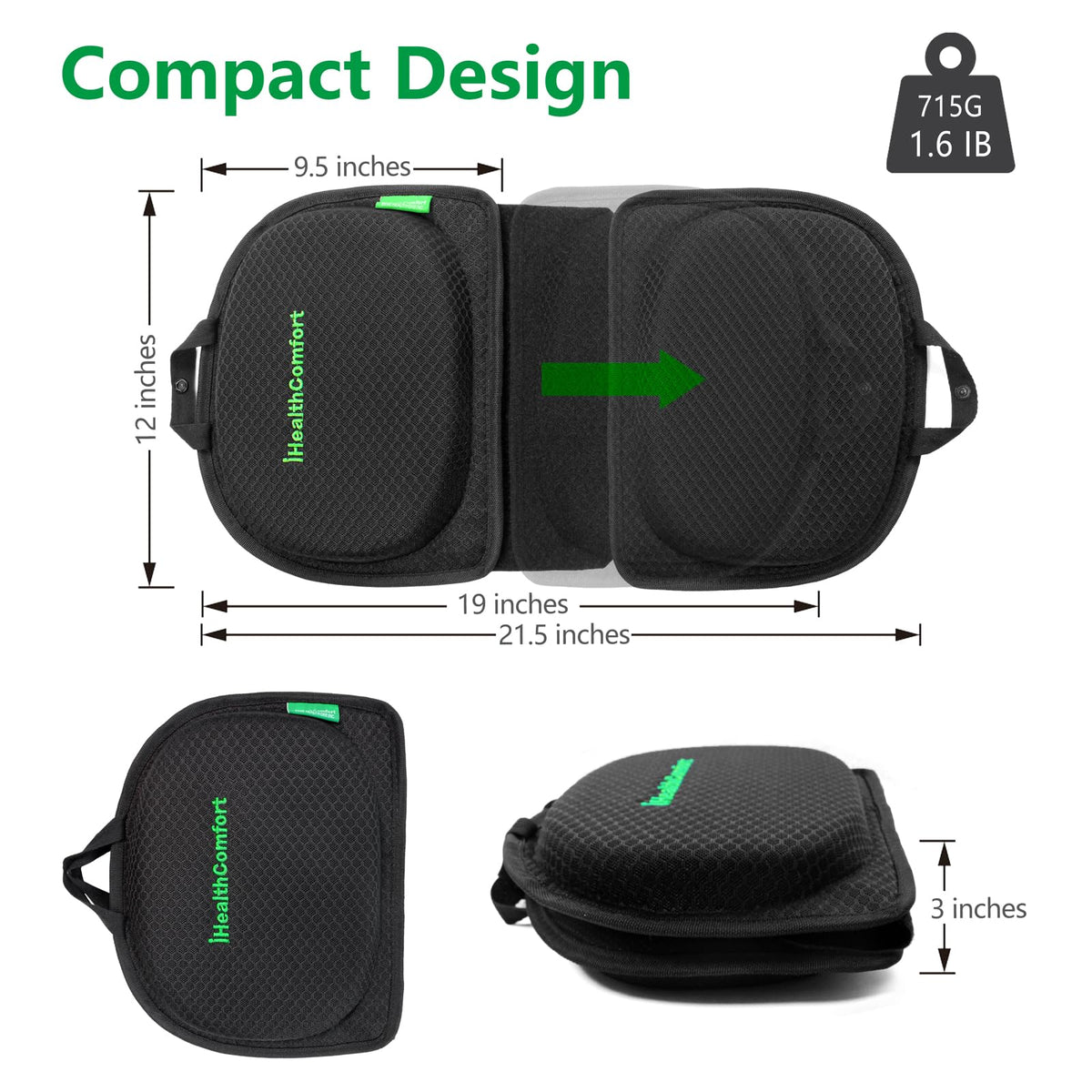 IHEALTHCOMFORT Small Travel Seat Cushion,Gel Memory Foam Seat Cushion,Supportive Butt Pillow,Portable and Foldable for Long Sitting Hours on Stadium - image 3