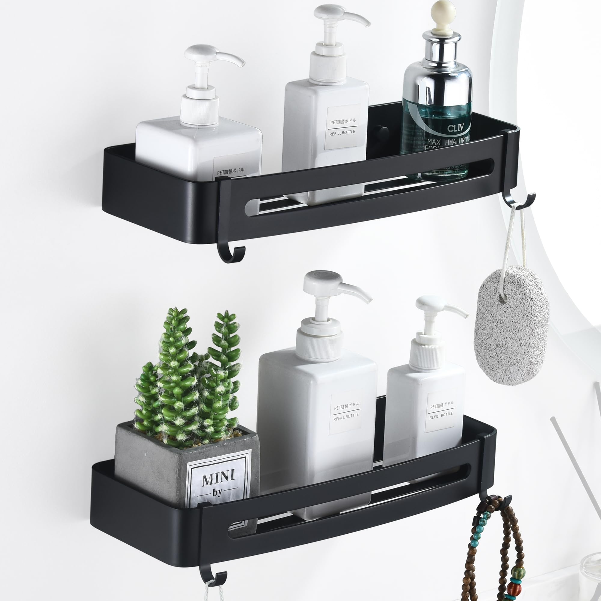 HNVNER Matte Black Shower Caddy | 2-Pack Rustproof Aluminum Wall Shelves