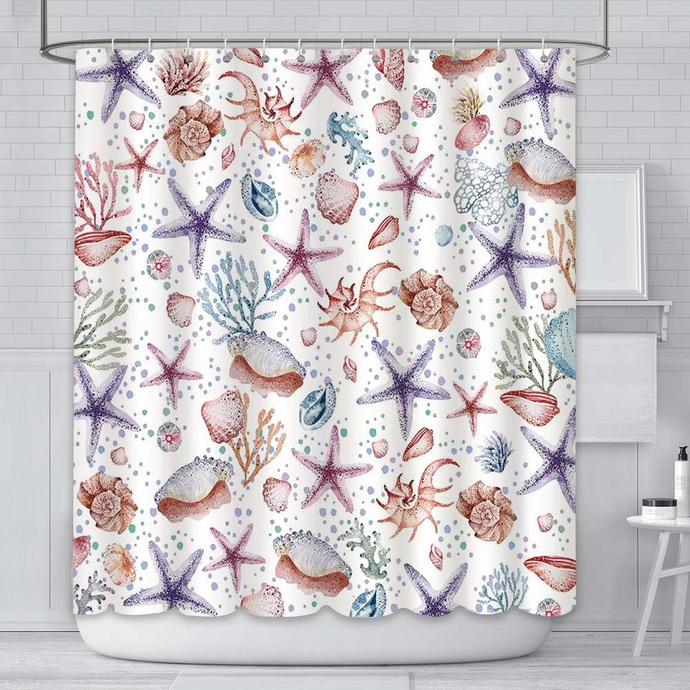 AIBIIN Ocean Coral Shower Curtain | Waterproof Polyester with 12 Hooks