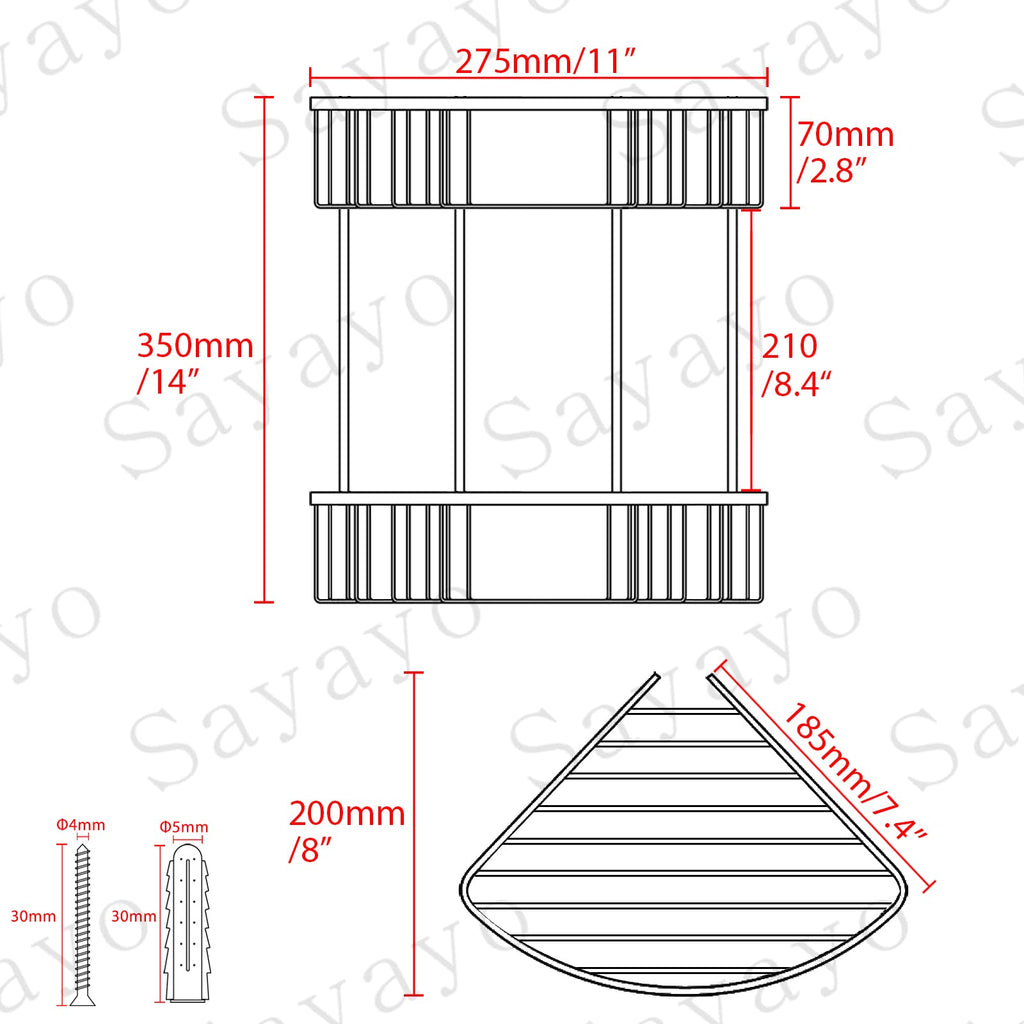 SAYAYO 2-Tier Corner Shower Caddy | SUS304 Stainless Steel Shelf