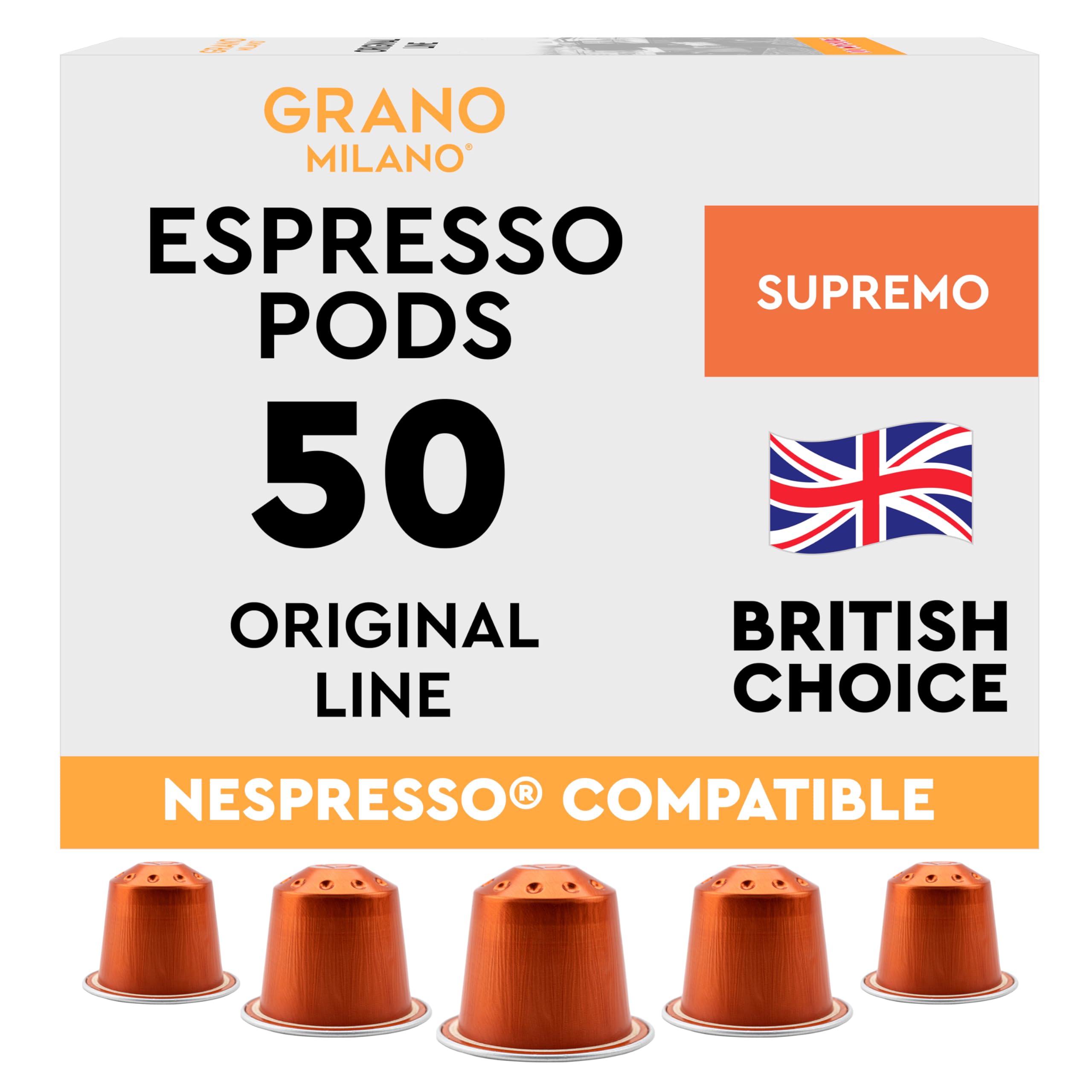 Grano Milano Supremo Nespresso Compatible Pods - 50 Arabica Capsules