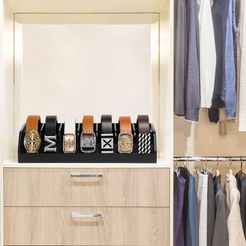 B4Life Bamboo Belt Organizer – 7 Compartment Display Case for Men