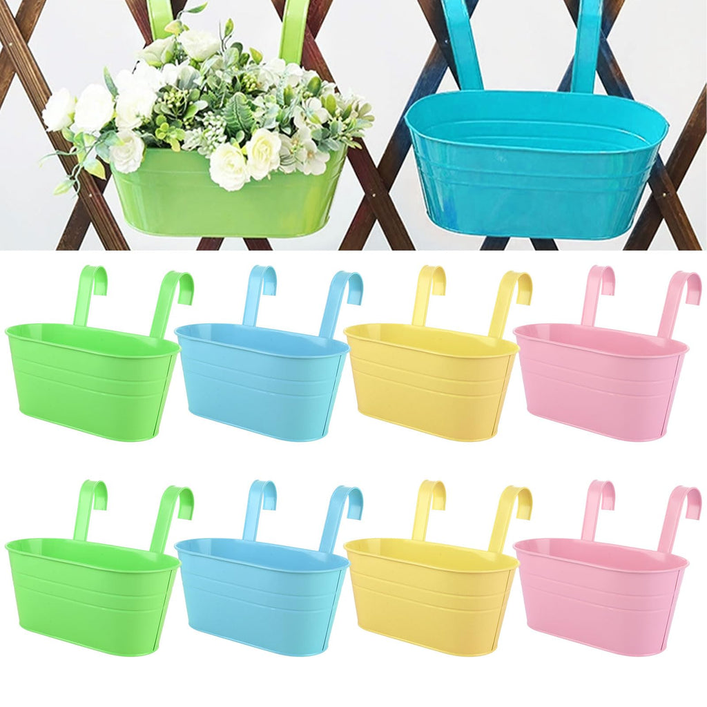 APACALI 8 Pack Metal Hanging Plant Pots – 27cm Balcony Railing Planters