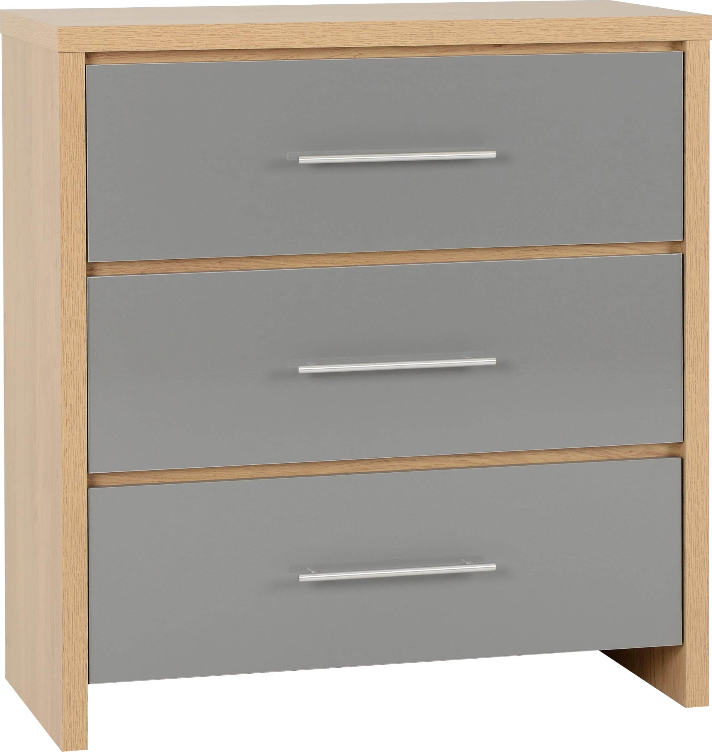 Seconique Seville 3 Drawer Chest - Grey Gloss & Light Oak Veneer
