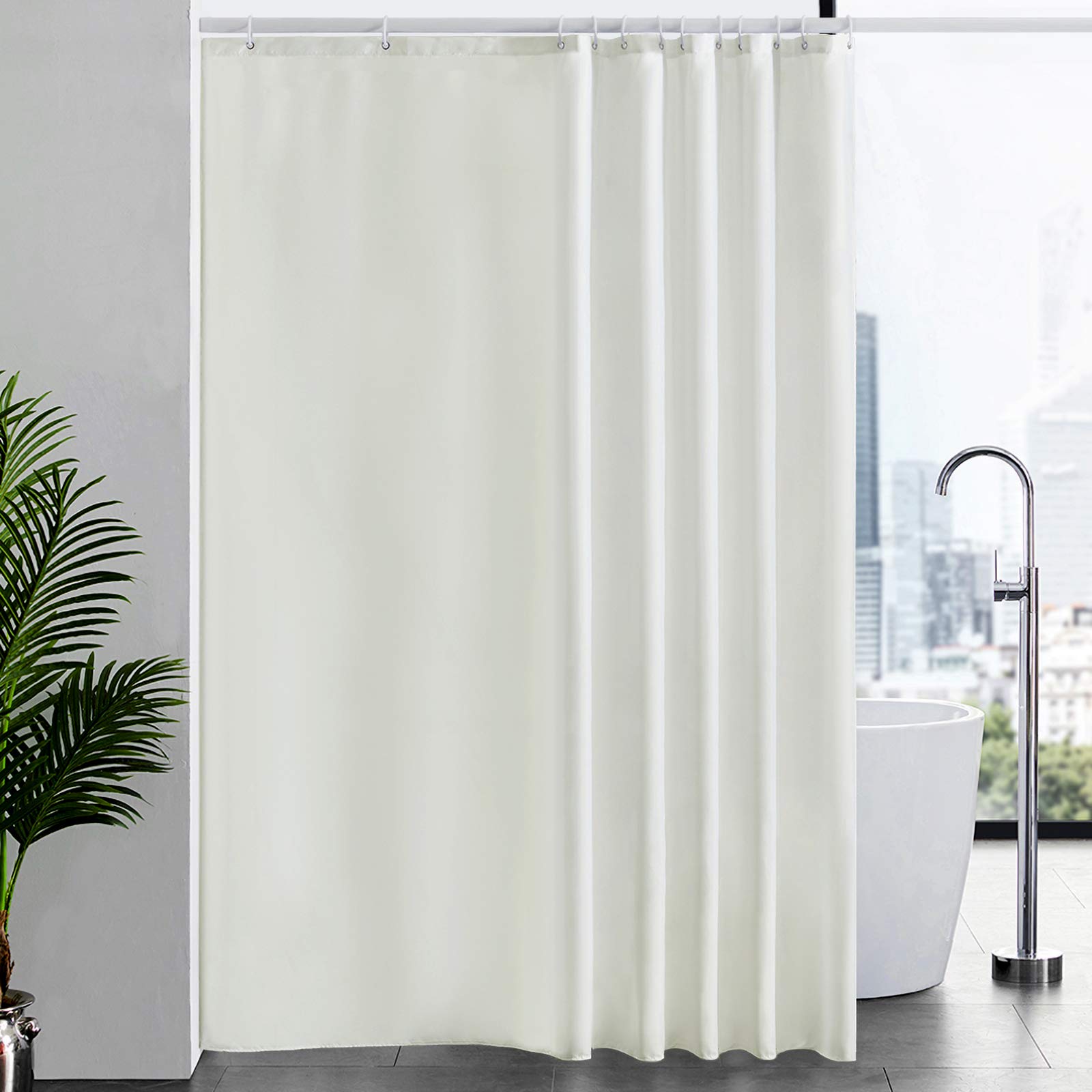 Furlinic Beige Shower Curtain | Extra Long Waterproof Fabric with Hooks