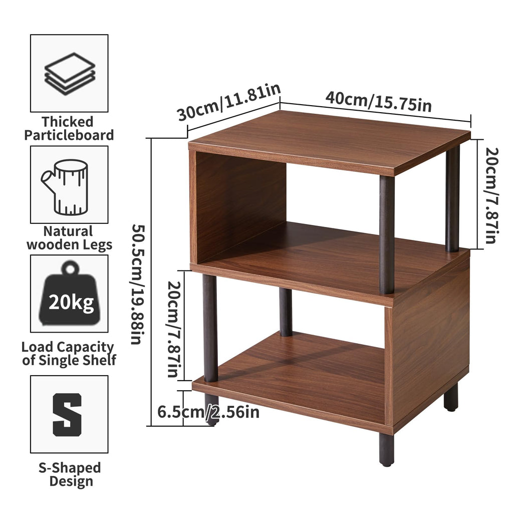 Aibiju 3-Tier Side End Table | Modern S-Shaped Wooden Bedside Table
