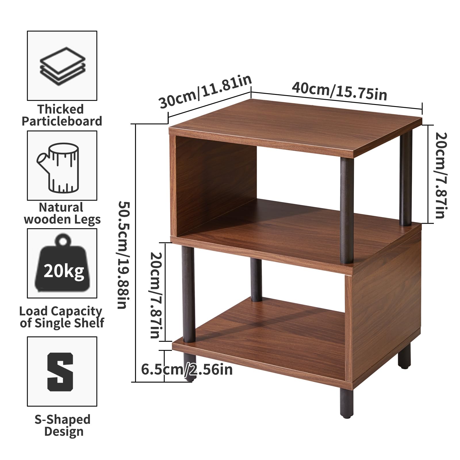 Aibiju 3-Tier Side End Table | Modern S-Shaped Wooden Bedside Table