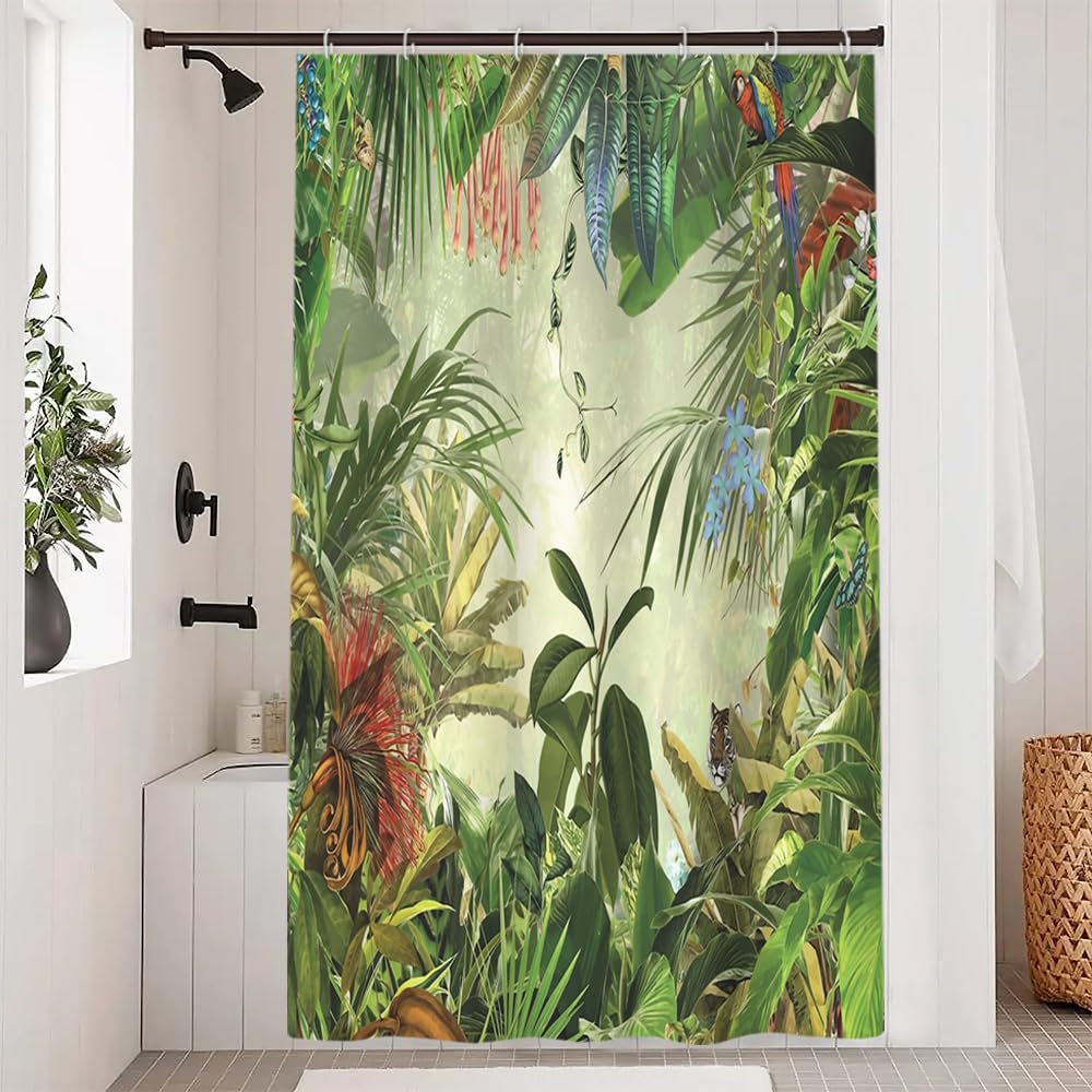 Uiiooazy Anti-Mould Shower Curtain | Tropical Palm Leaves Polyester Fabric