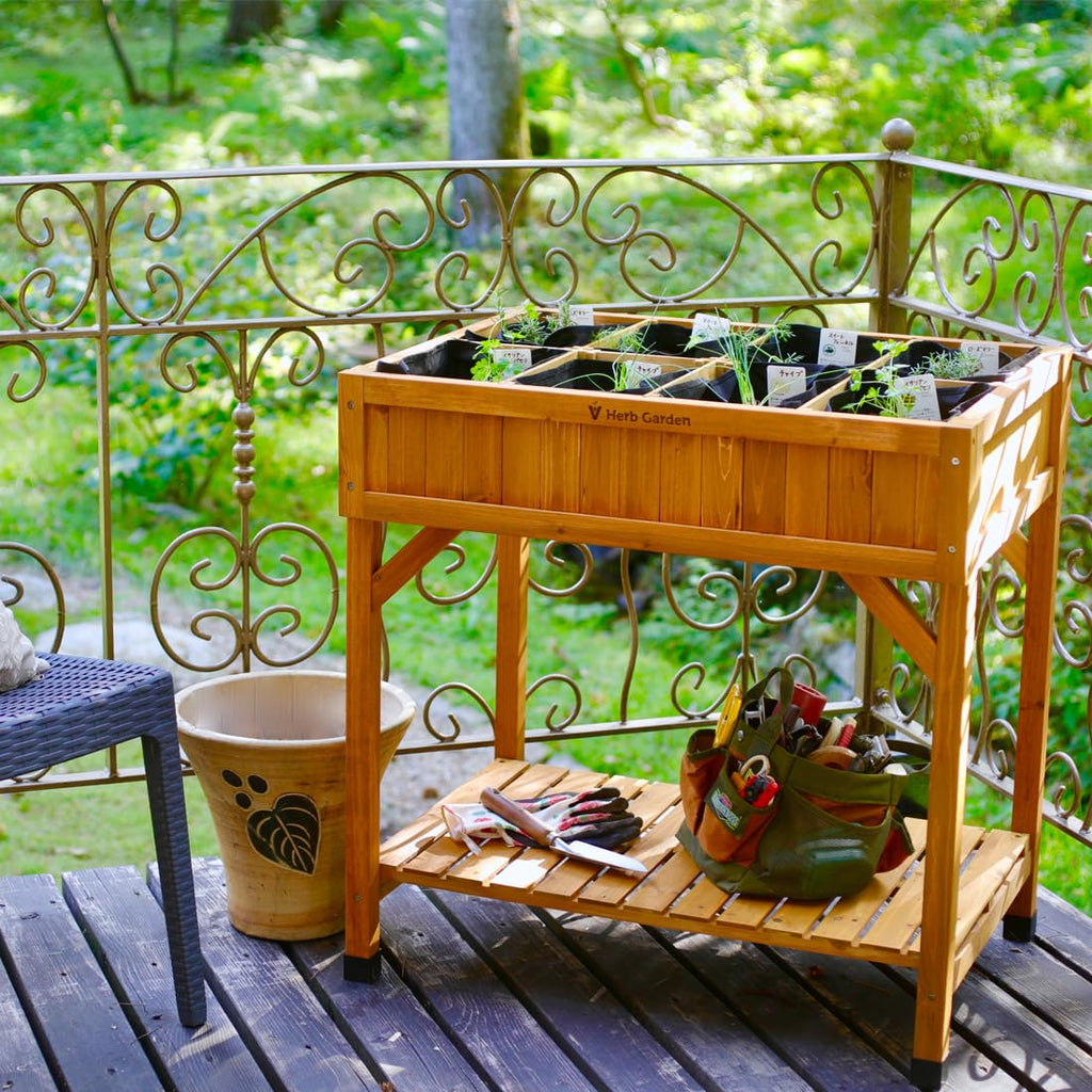 VegTrug 8 Pocket Herb Planter – Natural Wooden Raised Garden Bed