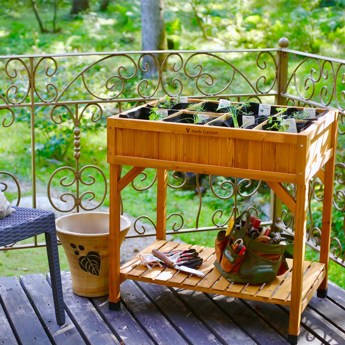 VegTrug 8 Pocket Herb Planter – Natural Wooden Raised Garden Bed