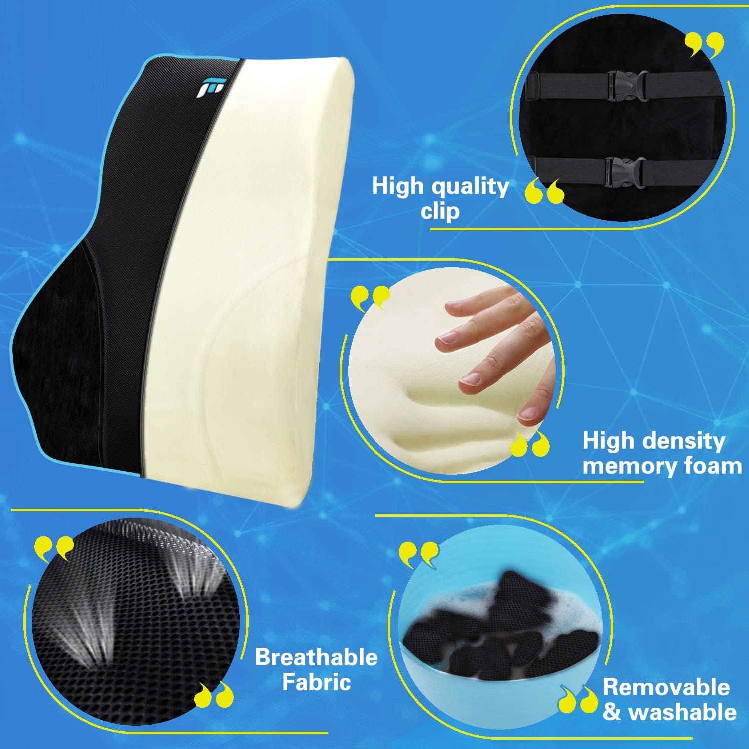 POOTACK Memory Foam Lumbar Support Cushion for Office Chair and Car Seat