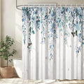 Jolof Store Eucalyptus Shower Curtain | Blue Leaves Waterproof Polyester