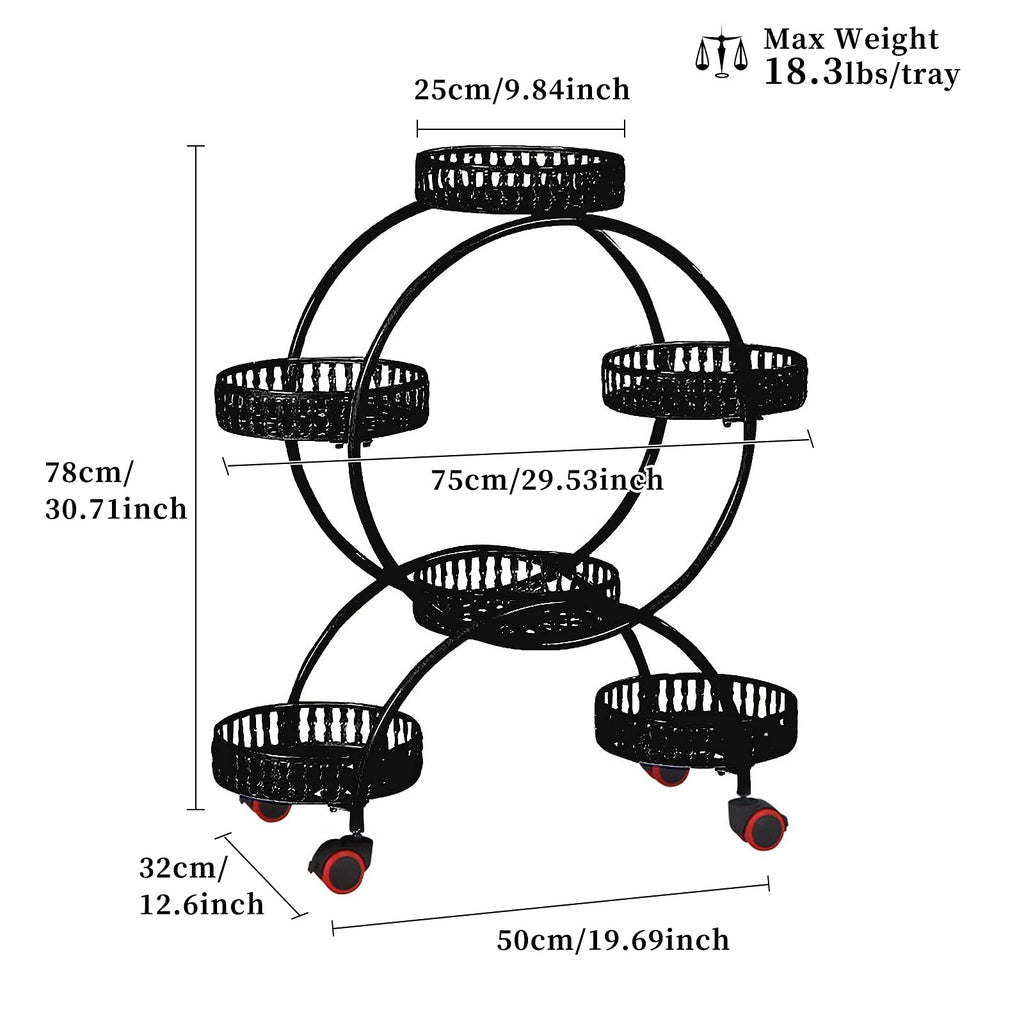 KOLENSA 4-Tier Metal Plant Stand with Wheels | 6-Potted Rolling Flower Rack