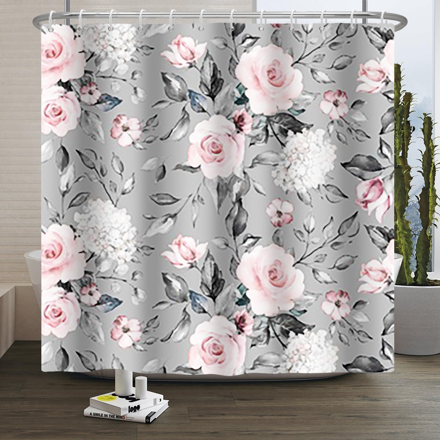 Eucalyptus & Pink Rose Shower Curtain – Waterproof Polyester