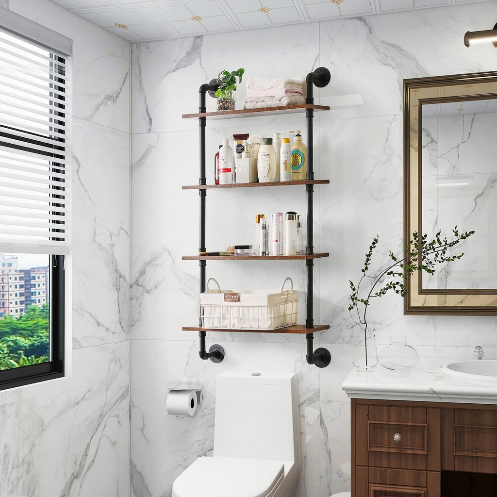 YMYNY 4-Tier Industrial Pipe Wall Shelves | Rustic Wood Floating Racks