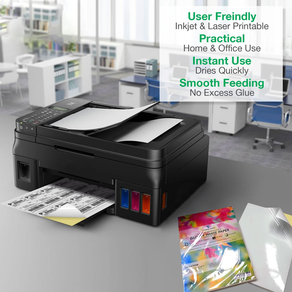 A4 Glossy White Sticker Paper – 500 Sheets Inkjet & Laser
