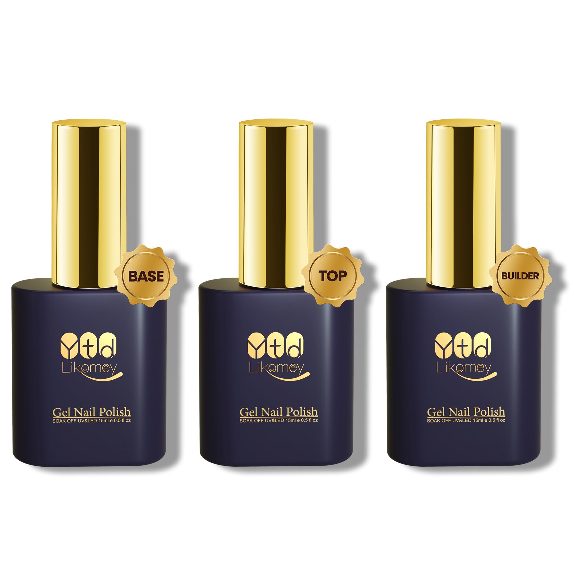 YTD Likomey 3-Piece Gel Nail Polish Set | HEMA Free Base, Top & Builder Gel
