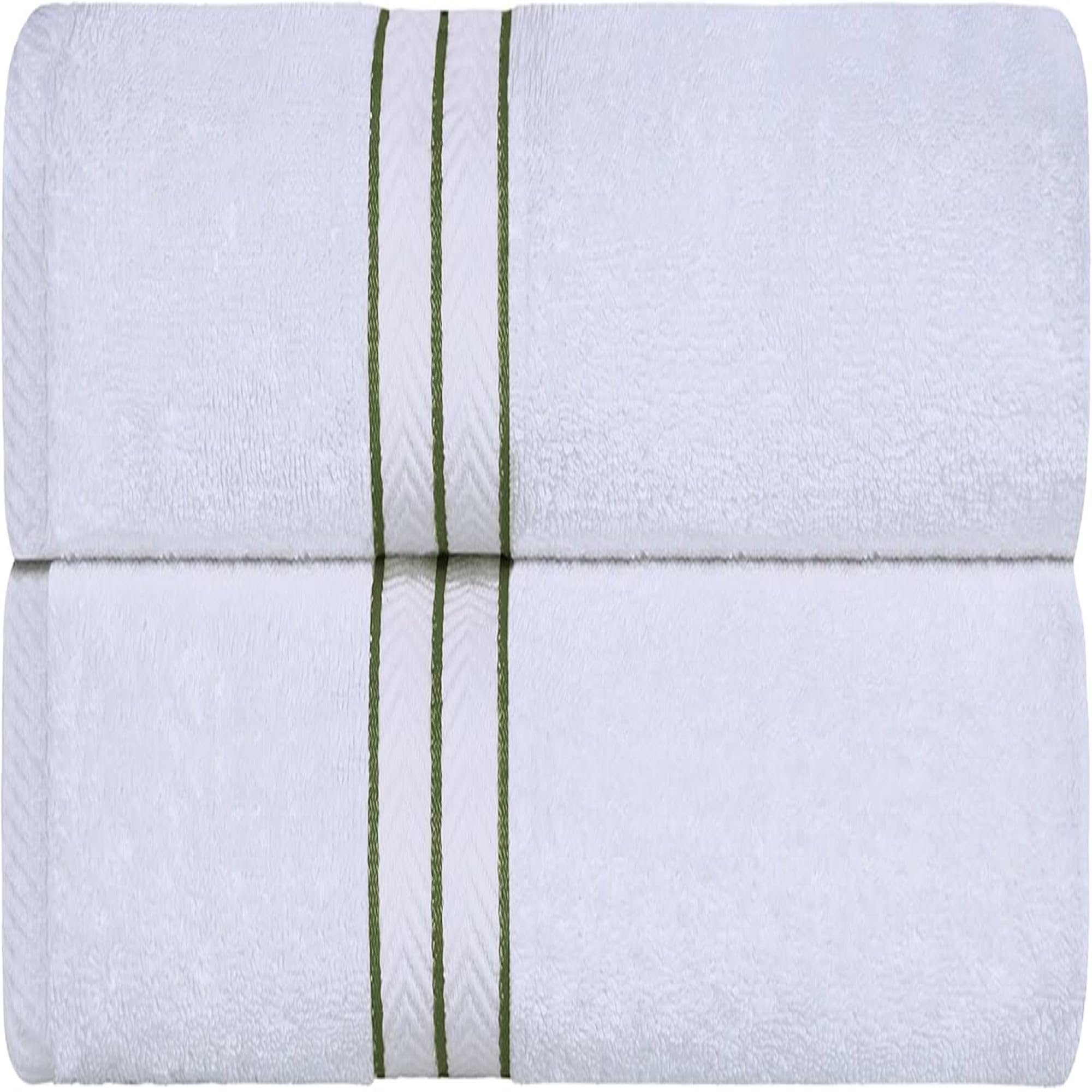 Superior 900 GSM Egyptian Cotton 2-Piece Bath Towel Set - White/Green