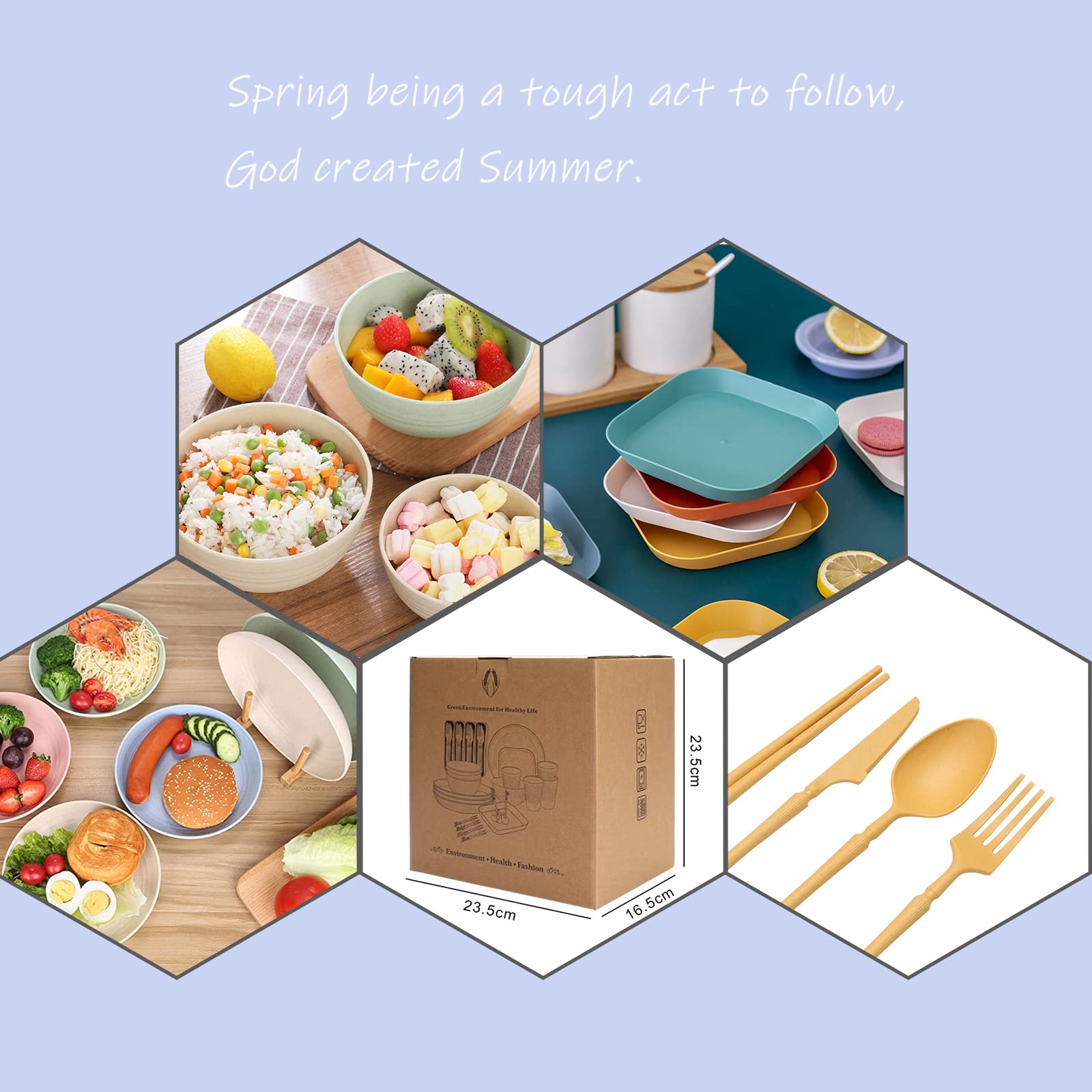 YEEBECA 67-Piece Unbreakable Camping Dinnerware Set for 6 | BPA-Free