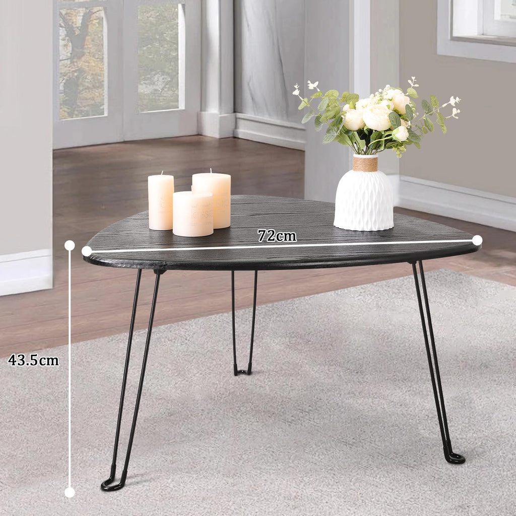 FEUFOAM Black Folding Coffee Table Small Oval Coffee Tables Wooden Triangle Floor Desk for Sitting on the Floor Mid Century Modern Center Sofa Table - image 5