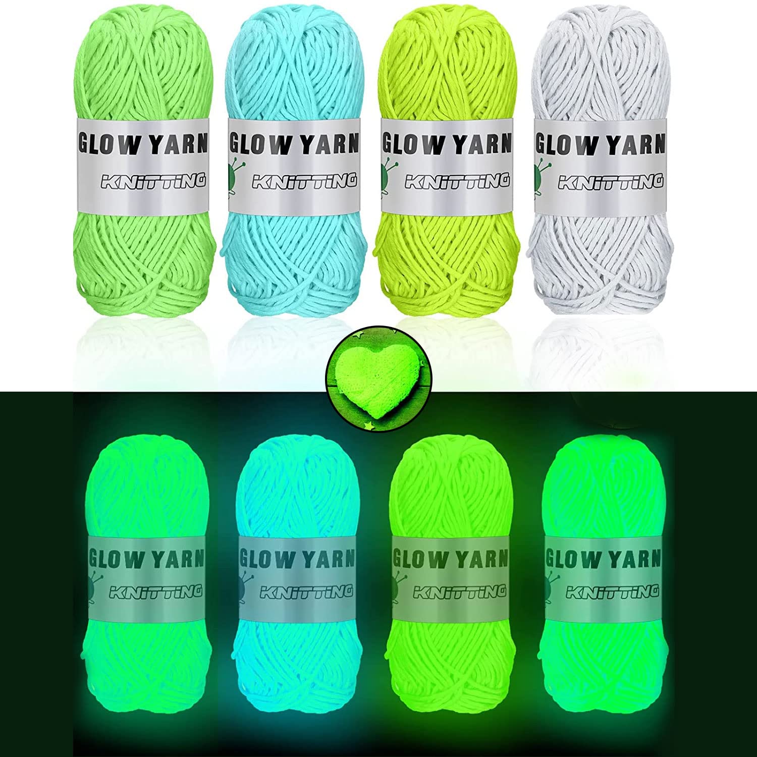 Jolof Store Glow in The Dark Yarn – 4 Pcs Luminous Polyester Crochet Yarn